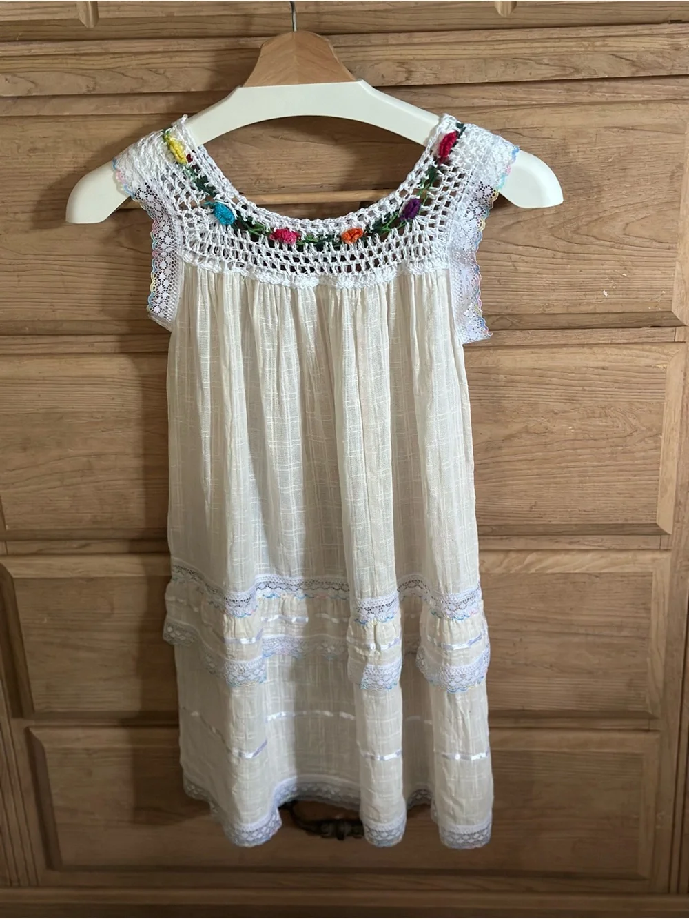 Vintage Handmade Crochet Hand Sewn Cream Yoke Summer Dress #Batita Lupita Dress